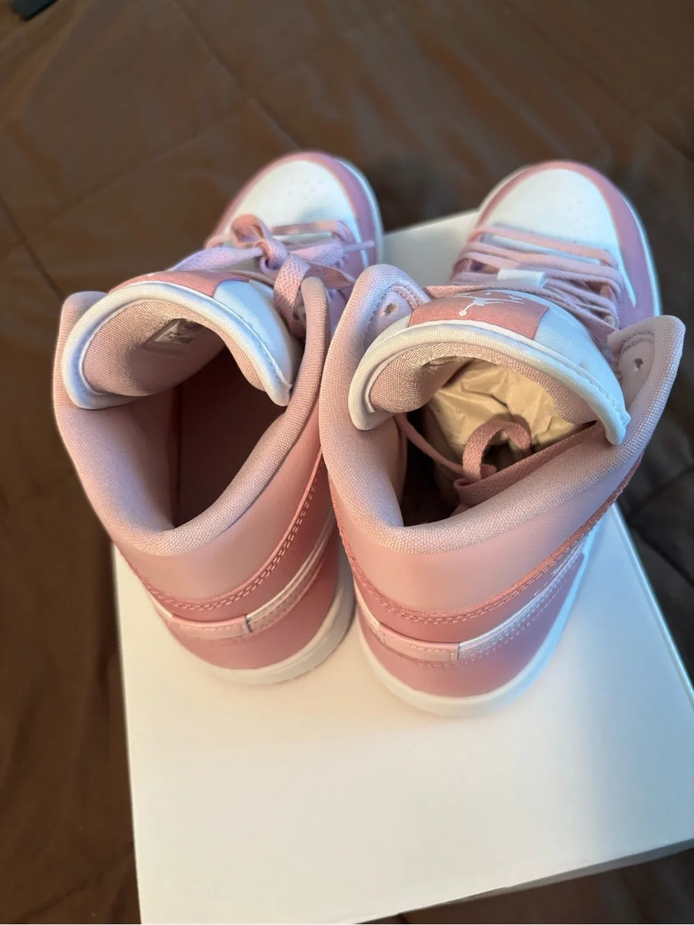 Jordan Women's Pink and White Mid-Top Sneakers